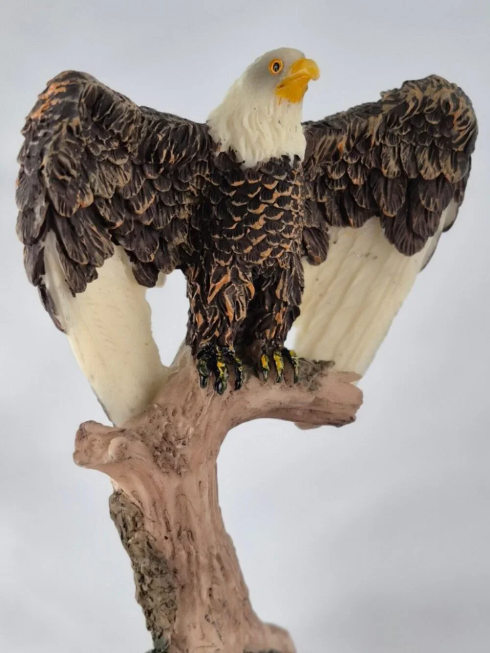 Vintage Sabre Resin Bald Eagle Wings Spread Pose on a Tree Stump Figurine